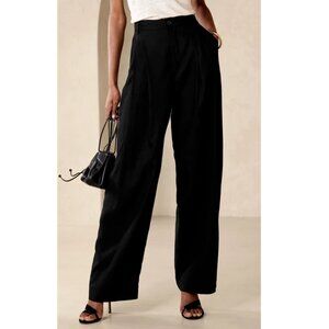 NEW!! Banana Republic Black Linen-Blend Pleated Wide-Leg Lena Trouser Pants 8P